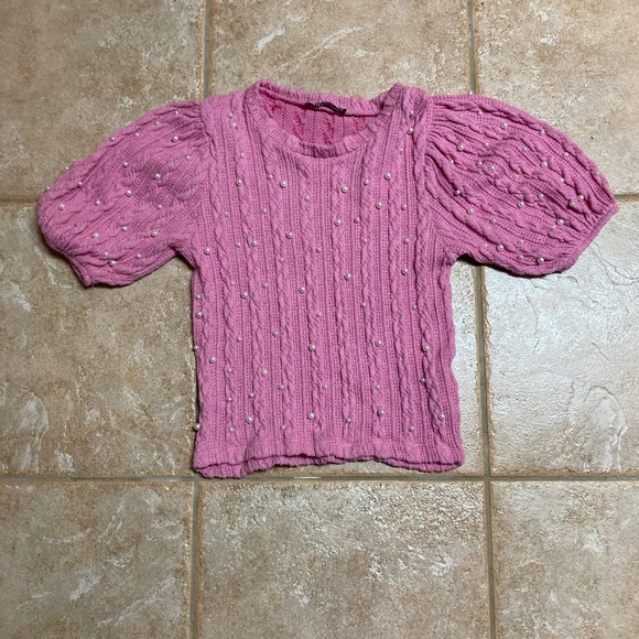 Zara Pink Pearl Beaded Cable Knit Sweater Sz S - Picture 1 of 4